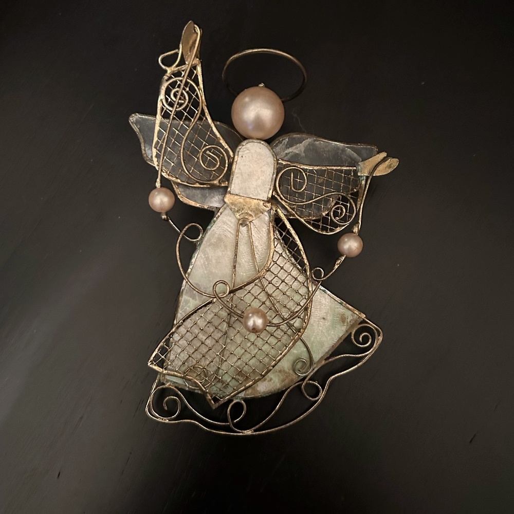 Vintage Brass Filigree & Shell Angel Ornament Detailed w Beautiful Patina